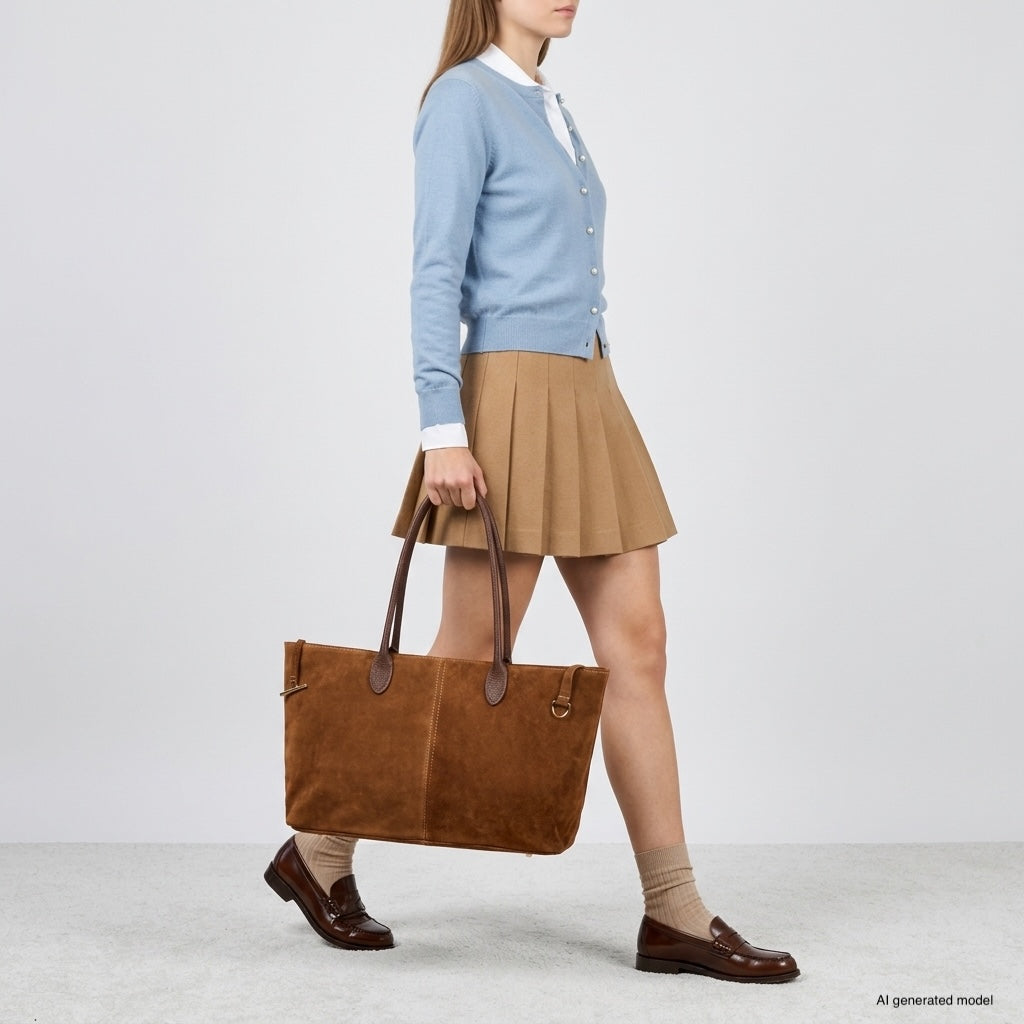 Italian Genuine Suede Tote Bag 242235 - TAKEASY - Flyclothing LLC