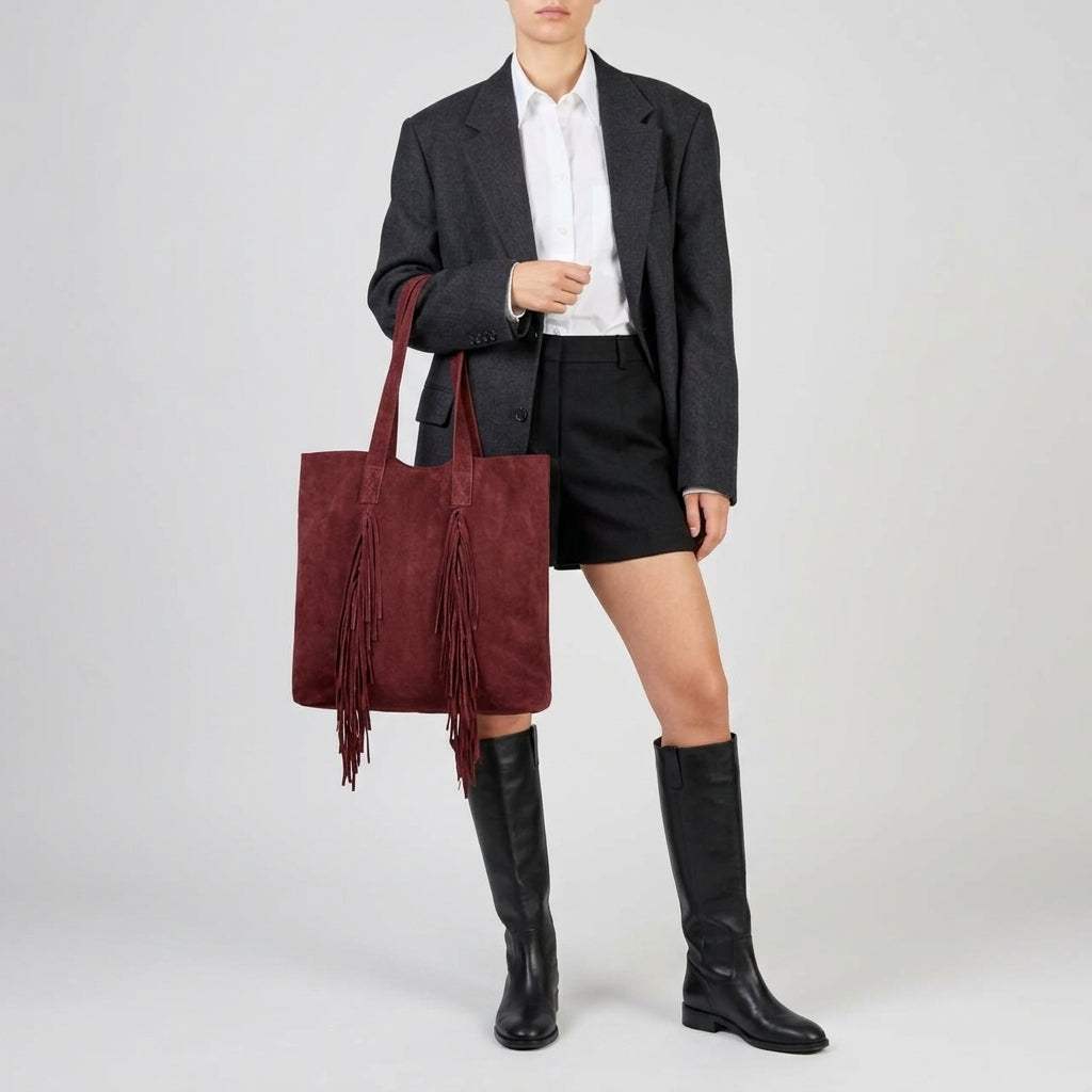 Italian Genuine Suede Tote Bag 272522 - TAKEASY - Flyclothing LLC