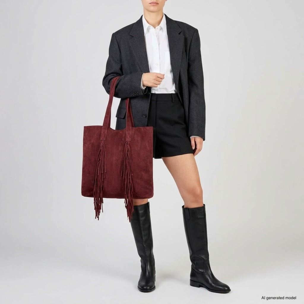 Italian Genuine Suede Tote Bag 272522 - TAKEASY - Flyclothing LLC