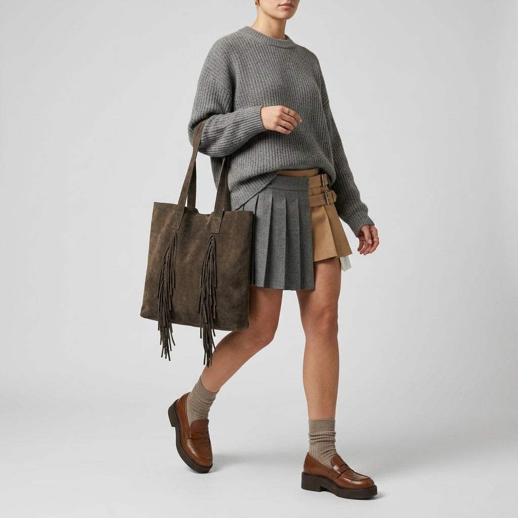 Italian Genuine Suede Tote Bag 272522 - TAKEASY - Flyclothing LLC
