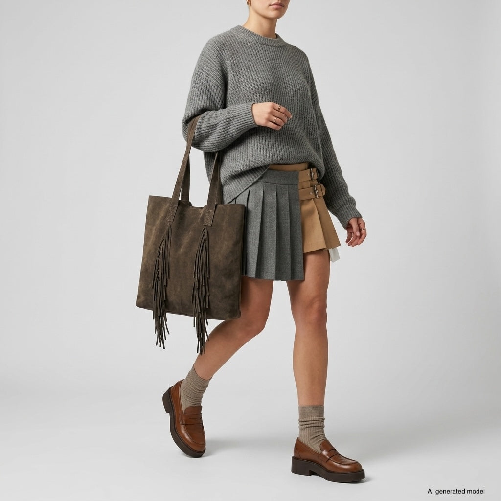 Italian Genuine Suede Tote Bag 272522 - TAKEASY - Flyclothing LLC