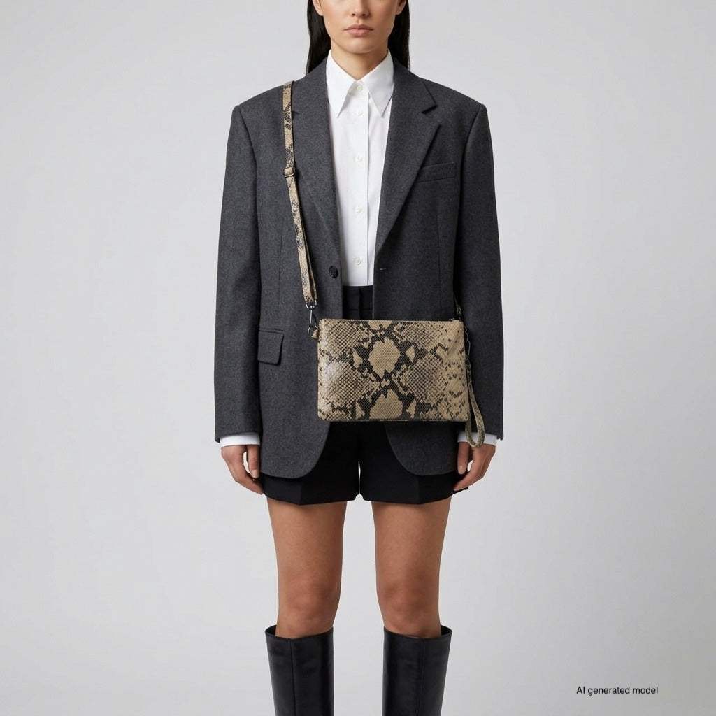 Italian Genuine Python-Print Suede Crossbody Bag 111301 - TAKEASY - Flyclothing LLC