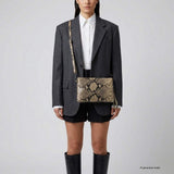 Italian Genuine Python-Print Suede Crossbody Bag 111301 - TAKEASY - Flyclothing LLC