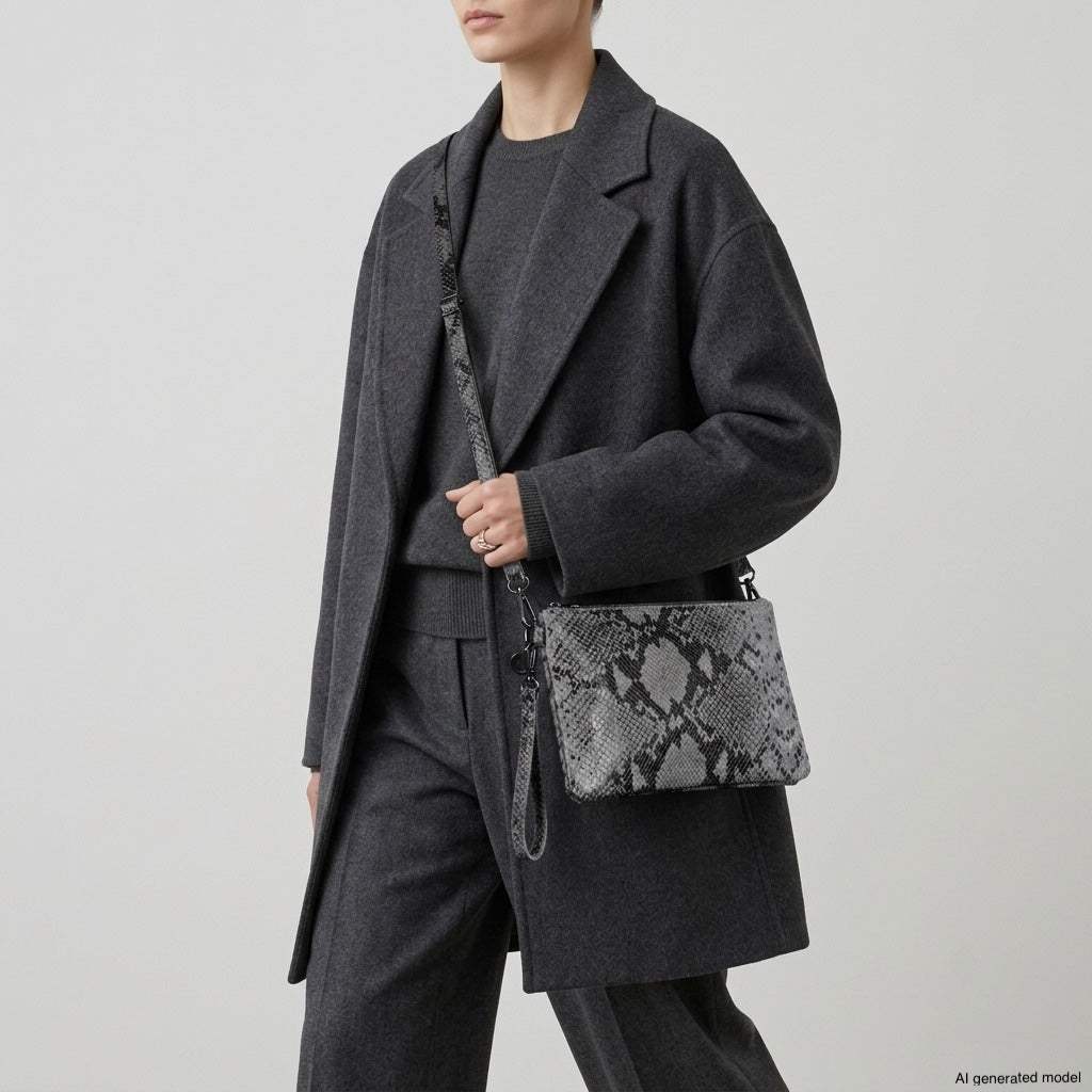 Italian Genuine Python-Print Suede Crossbody Bag | Lecce - TAKEASY - Flyclothing LLC