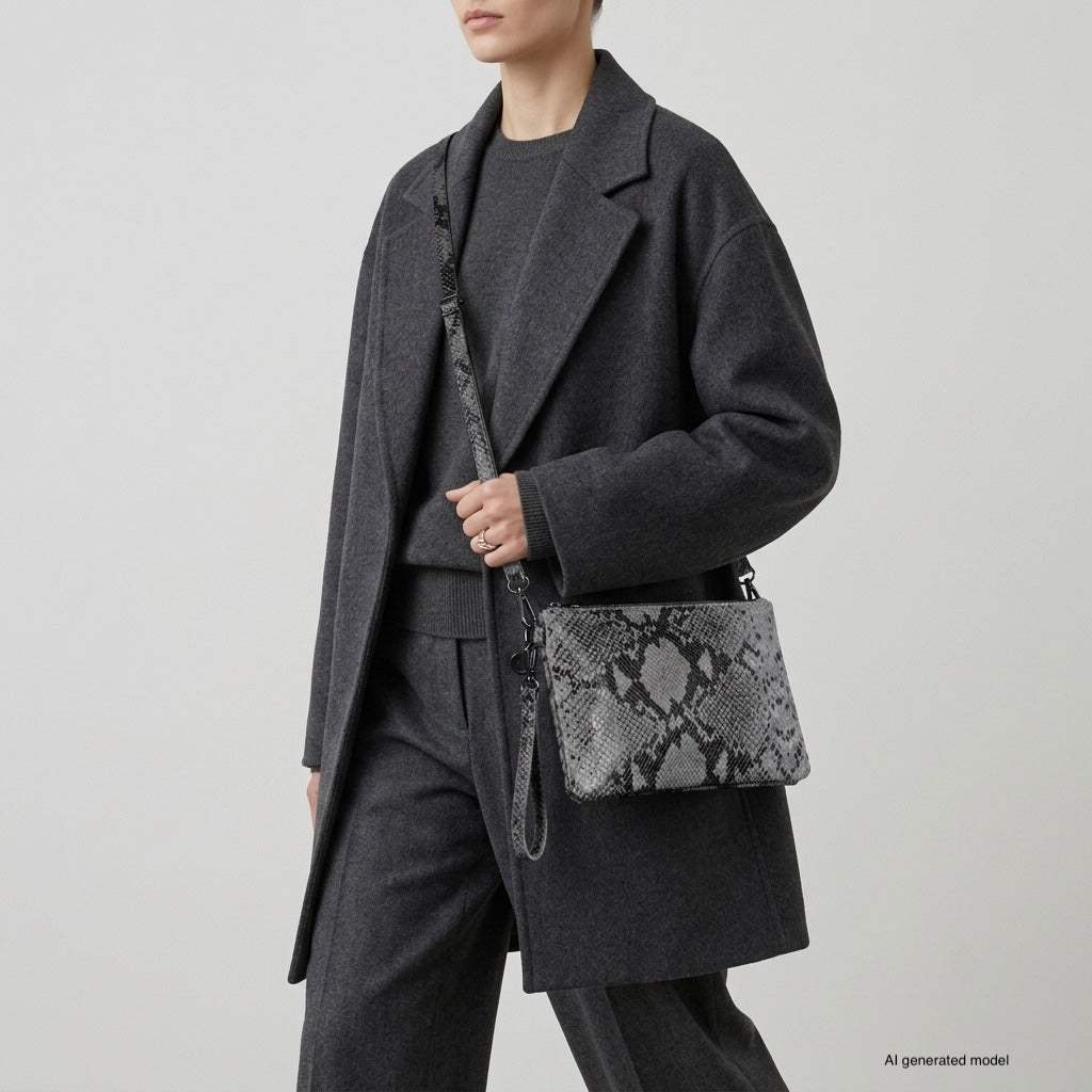 Italian Genuine Python-Print Suede Crossbody Bag 111301 - TAKEASY - Flyclothing LLC