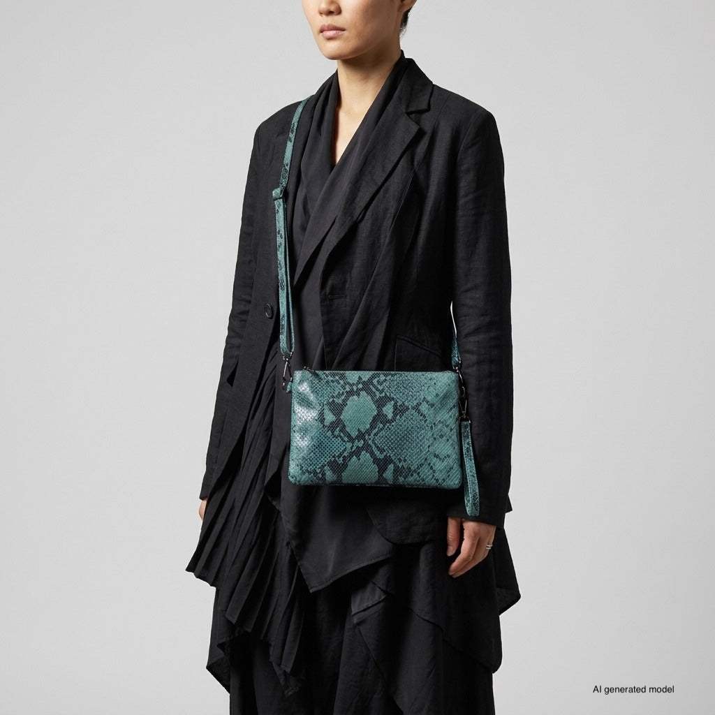 Italian Genuine Python-Print Suede Crossbody Bag 111301 - TAKEASY - Flyclothing LLC