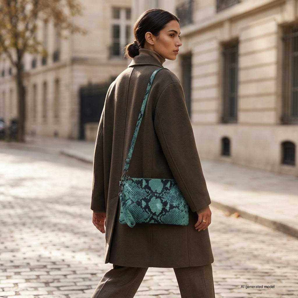 Italian Genuine Python-Print Suede Crossbody Bag 111301 - TAKEASY - Flyclothing LLC