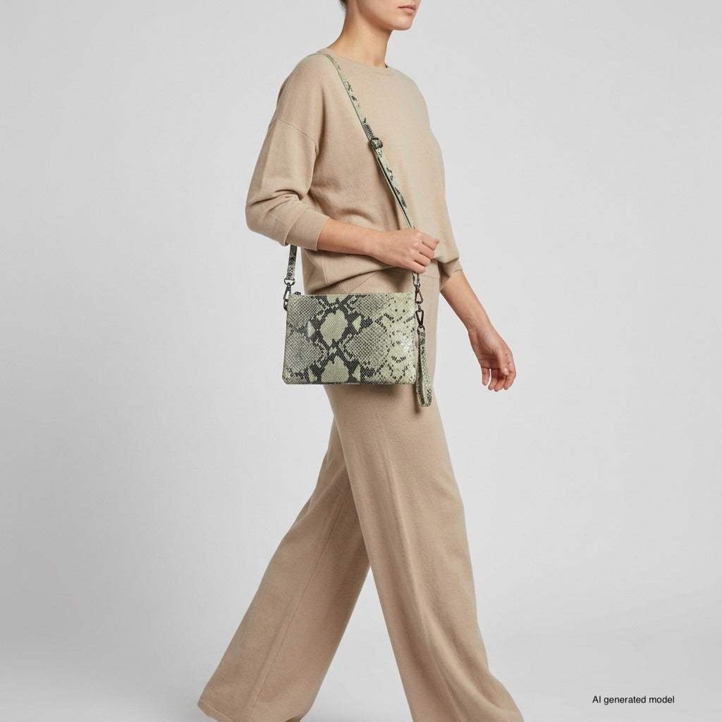 Italian Genuine Python-Print Suede Crossbody Bag 111301 - TAKEASY - Flyclothing LLC