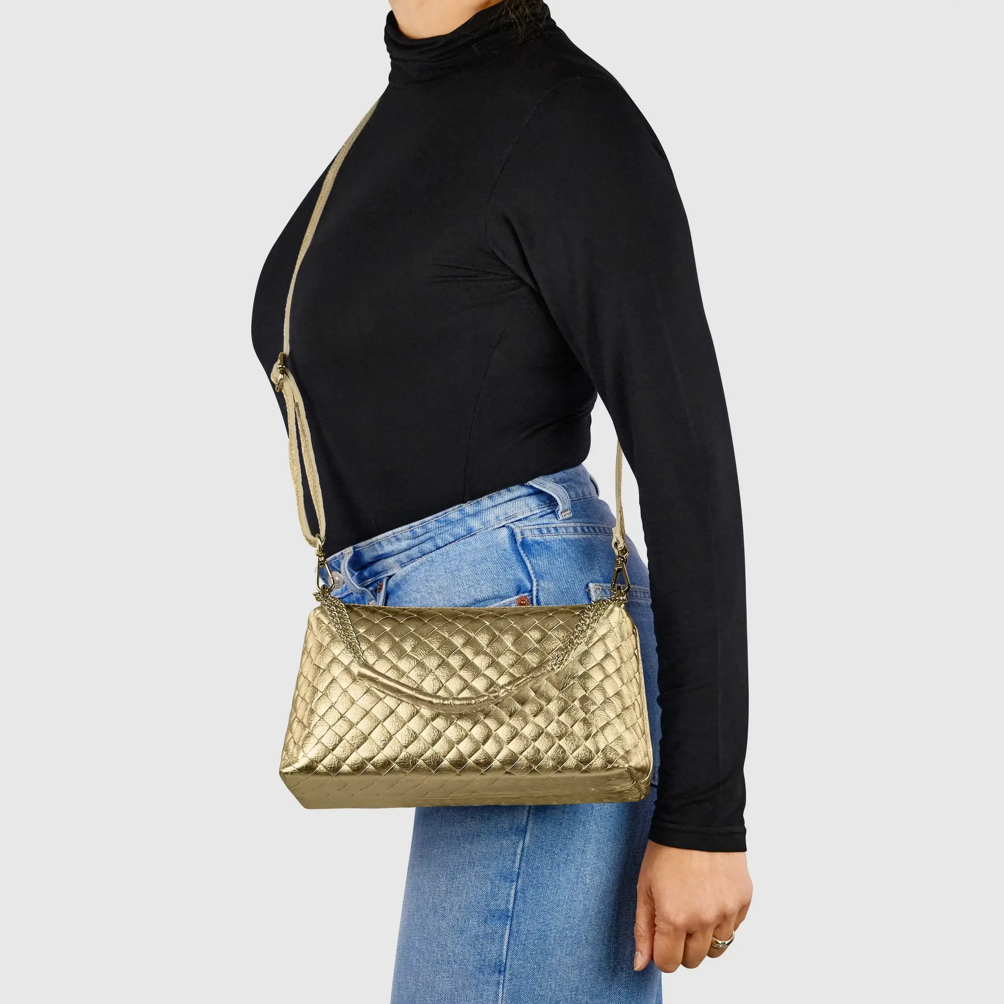 Italian Genuine Weave Metallic Suede Crossbody Bag 171522 - TAKEASY - Flyclothing LLC