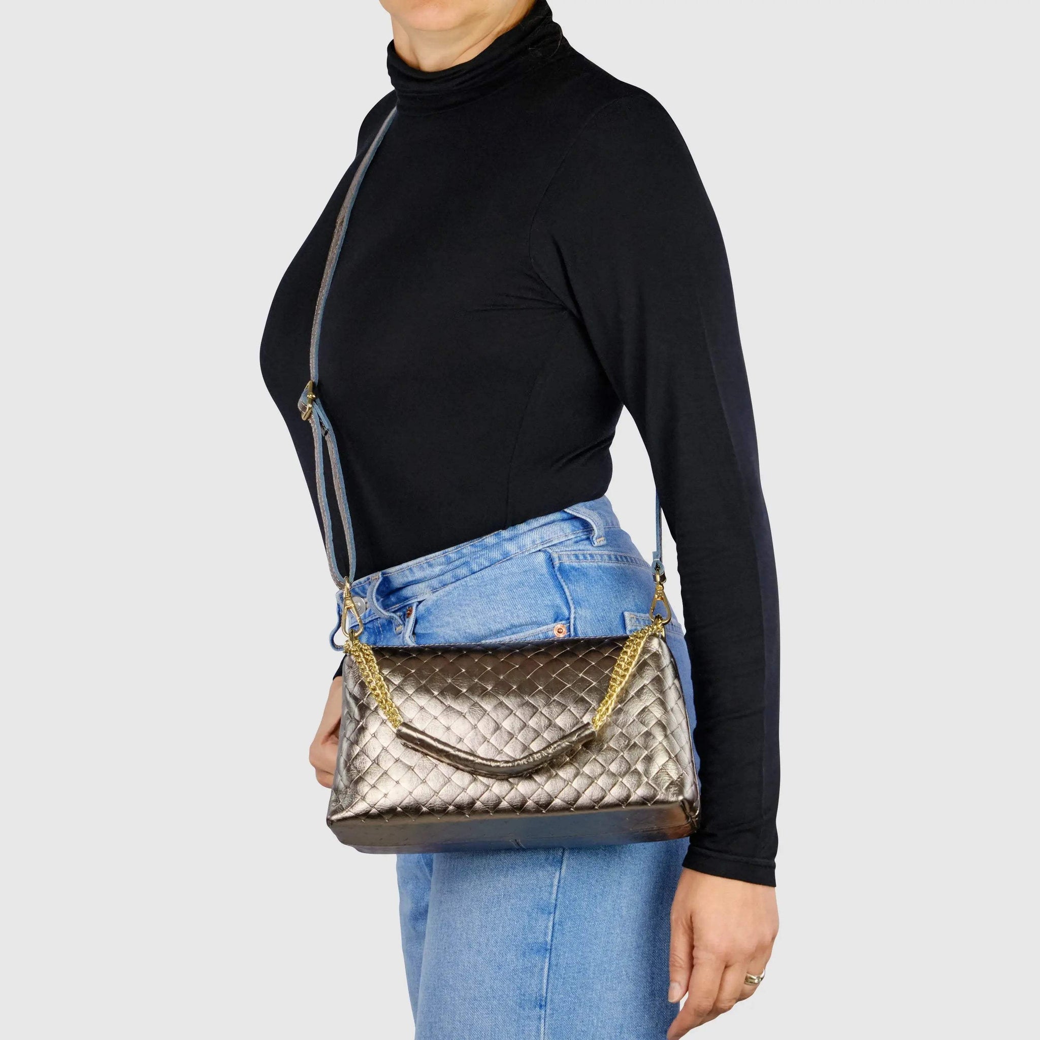 Italian Genuine Weave Metallic Suede Crossbody Bag 171522 - TAKEASY - Flyclothing LLC
