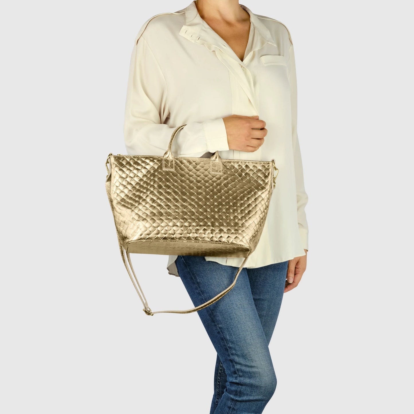 Weave Metallic Suede Leather Top-Handle Bag - TAKEASY - Flyclothing LLC
