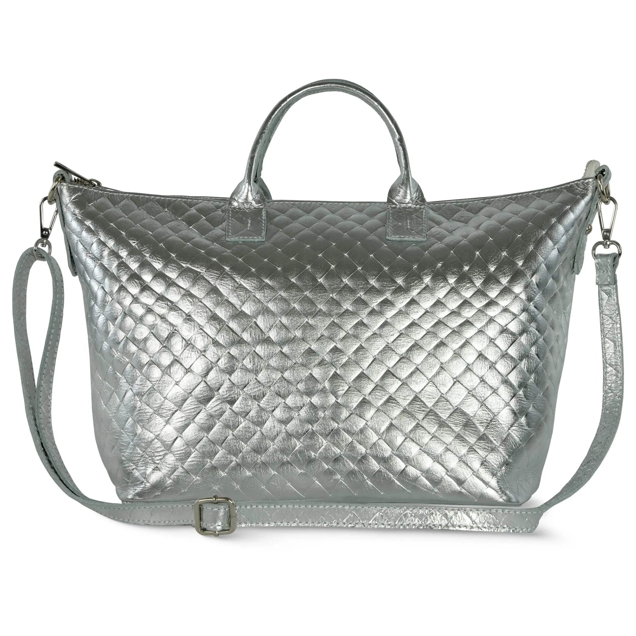 Italian Genuine Weave Metallic Suede Top-Handle Bag 112334 - TAKEASY - Flyclothing LLC