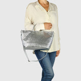 Italian Genuine Weave Metallic Suede Top-Handle Bag 112334 - TAKEASY - Flyclothing LLC