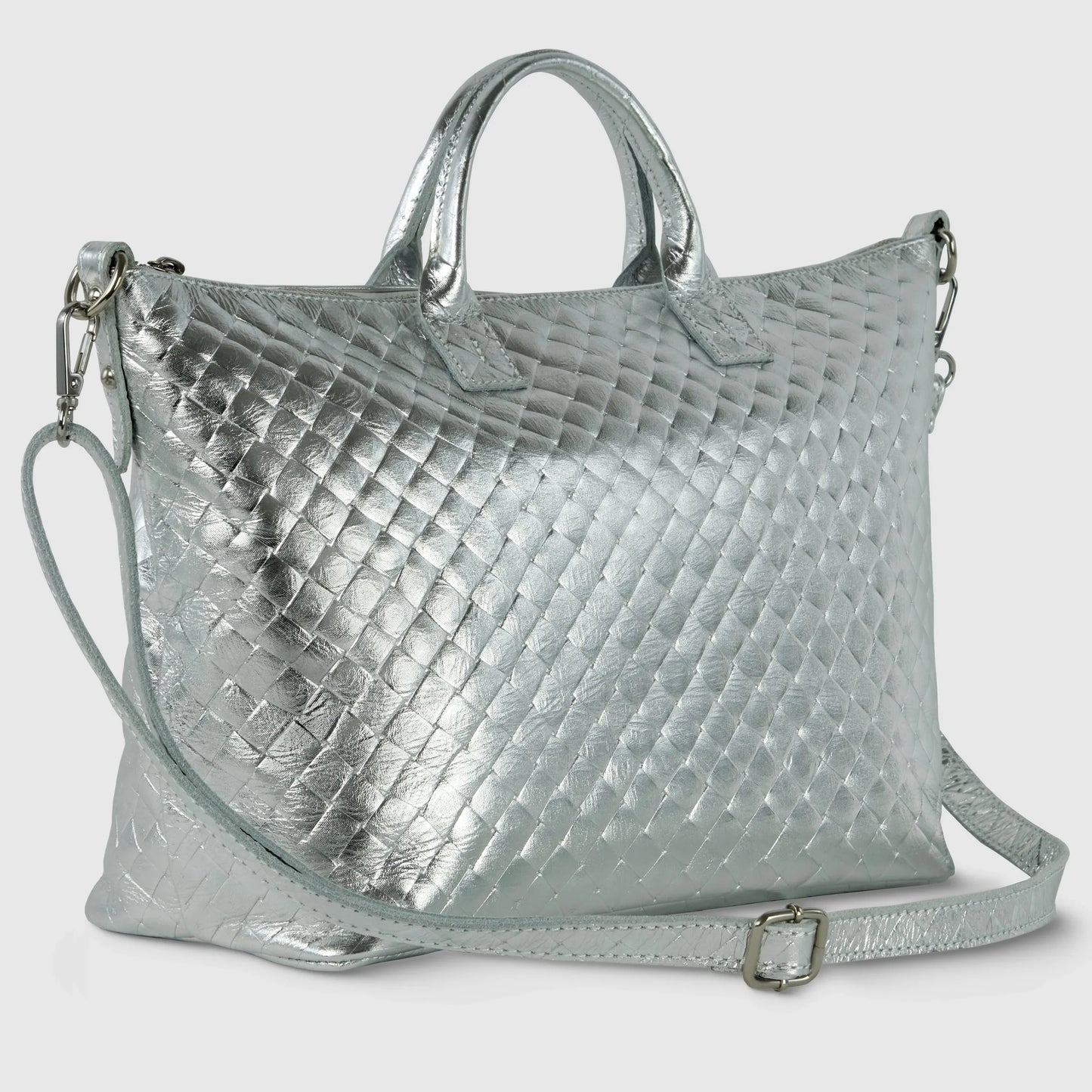 Weave Metallic Suede Leather Top-Handle Bag - TAKEASY - Flyclothing LLC