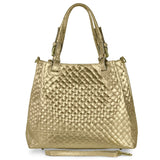 Italian Genuine Weave Metallic Suede Top-Handle Bag 112615 - TAKEASY - Flyclothing LLC