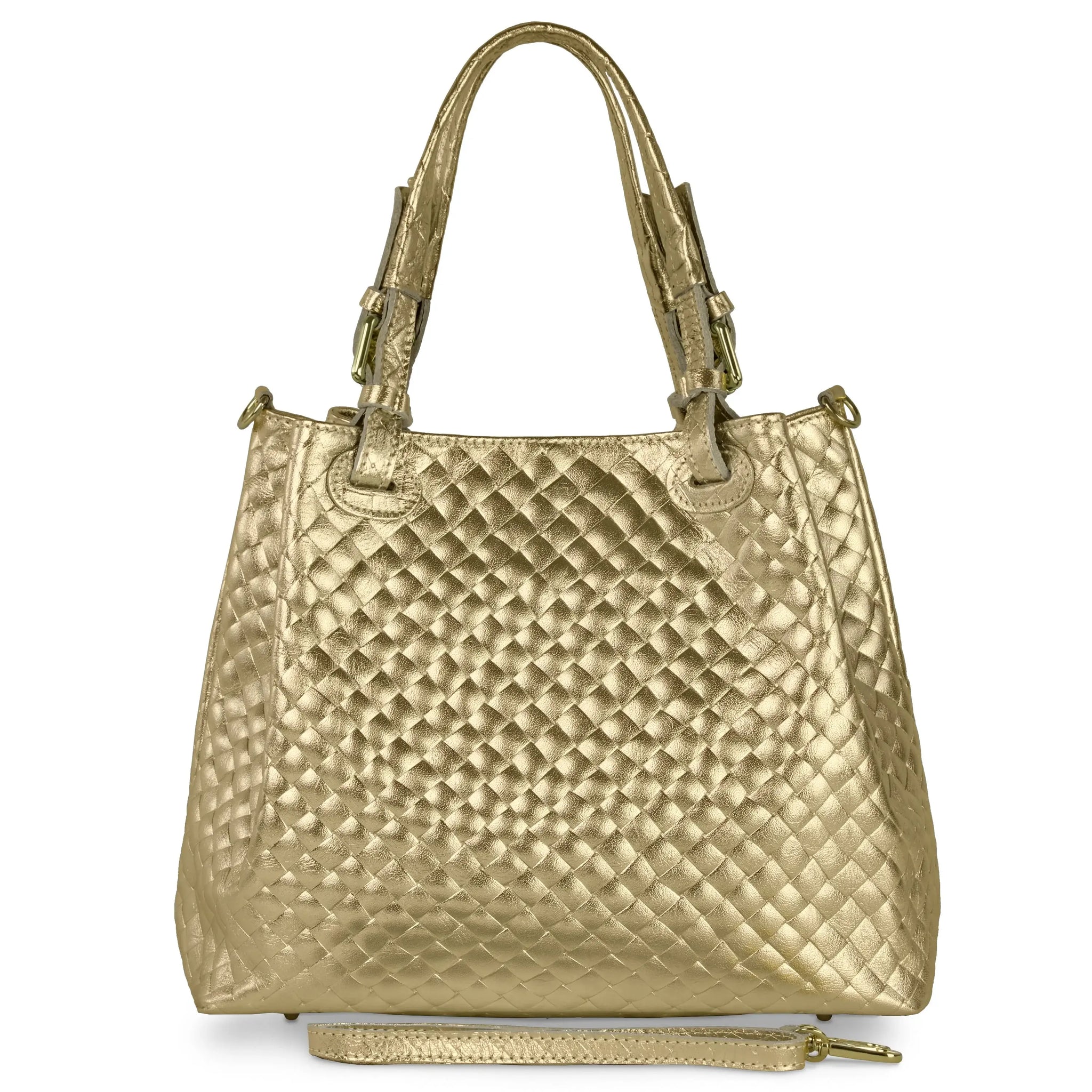 Italian Genuine Weave Metallic Suede Top-Handle Bag 112615 - TAKEASY - Flyclothing LLC