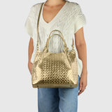Italian Genuine Weave Metallic Suede Top-Handle Bag 112615 - TAKEASY - Flyclothing LLC