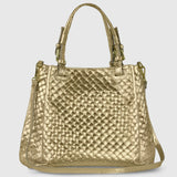 Italian Genuine Weave Metallic Suede Top-Handle Bag 112615 - TAKEASY - Flyclothing LLC