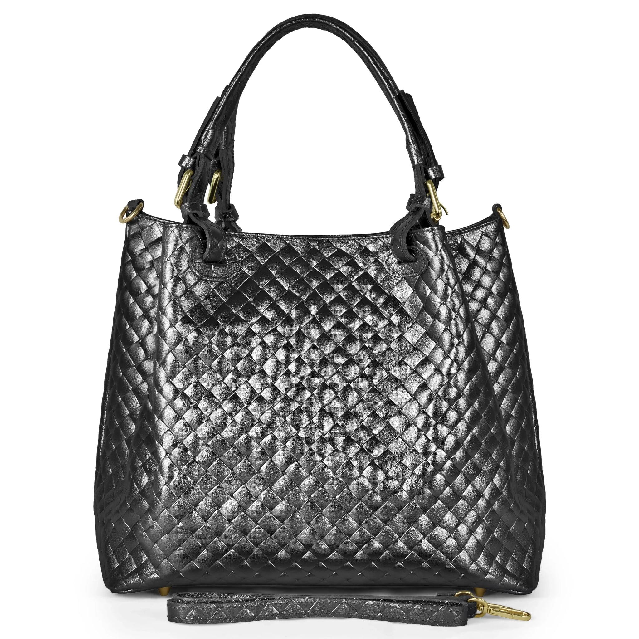 Italian Genuine Weave Metallic Suede Top-Handle Bag 112615 - TAKEASY - Flyclothing LLC