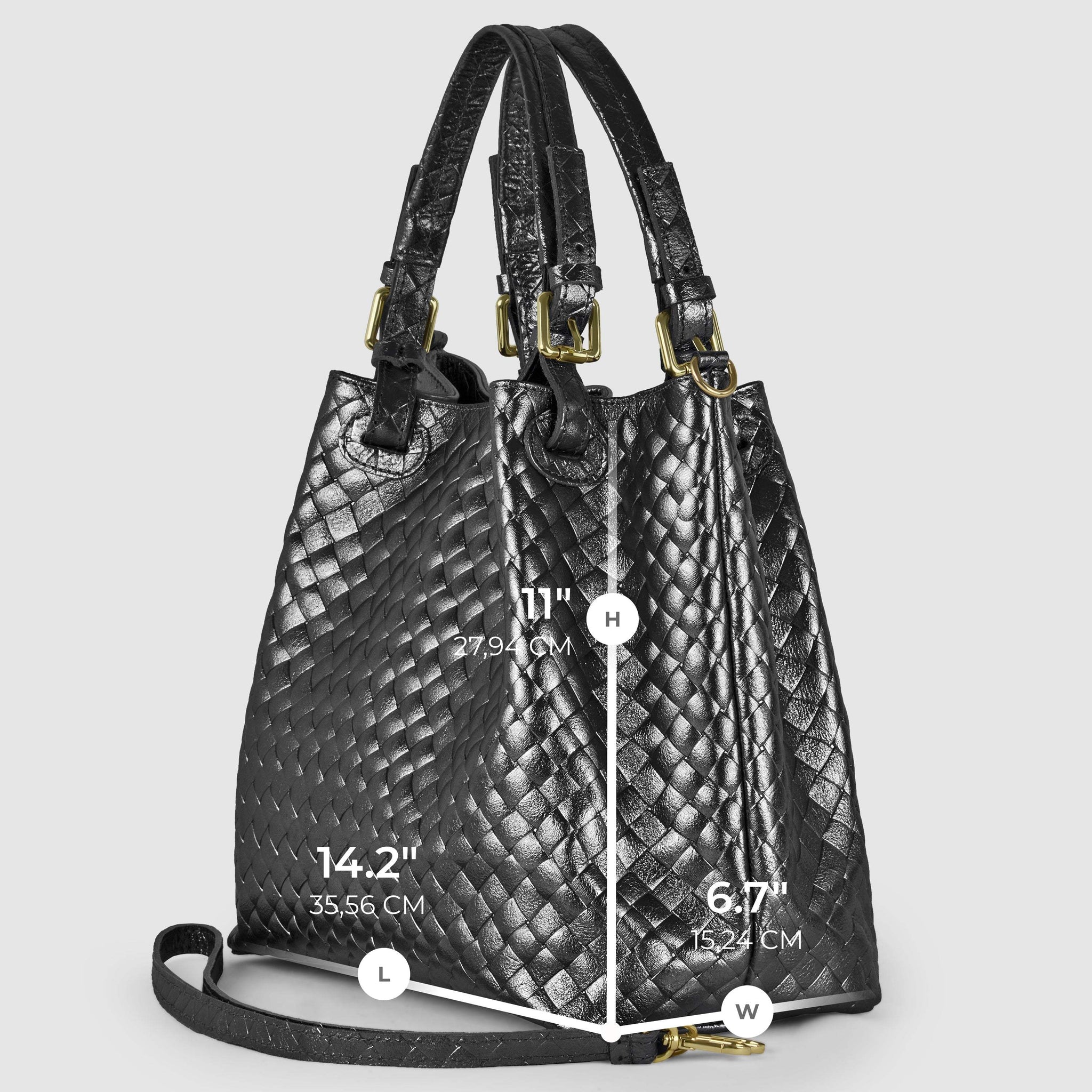 Italian Genuine Woven-Embossed Metallic Suede Top-Handle Bag | Savona - TAKEASY - Flyclothing LLC