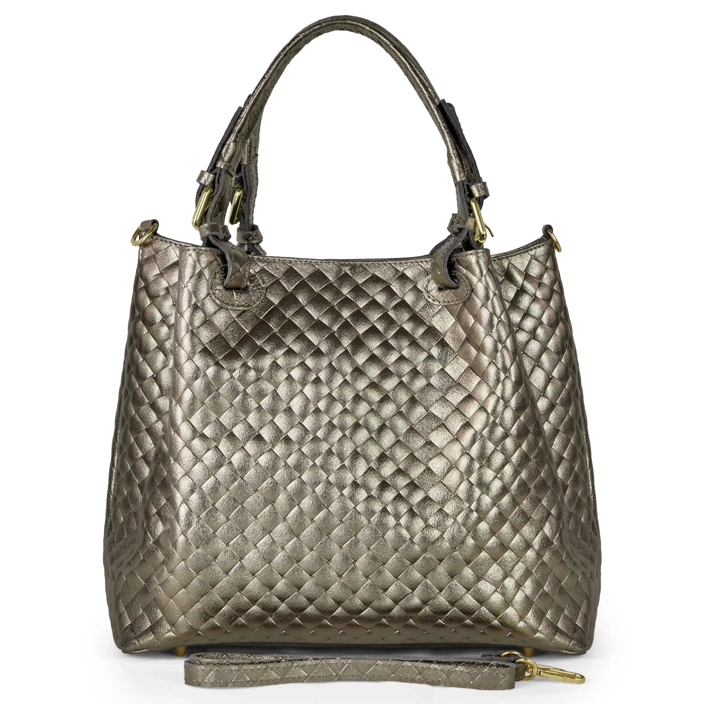 Italian Genuine Weave Metallic Suede Top-Handle Bag 112615 - TAKEASY - Flyclothing LLC