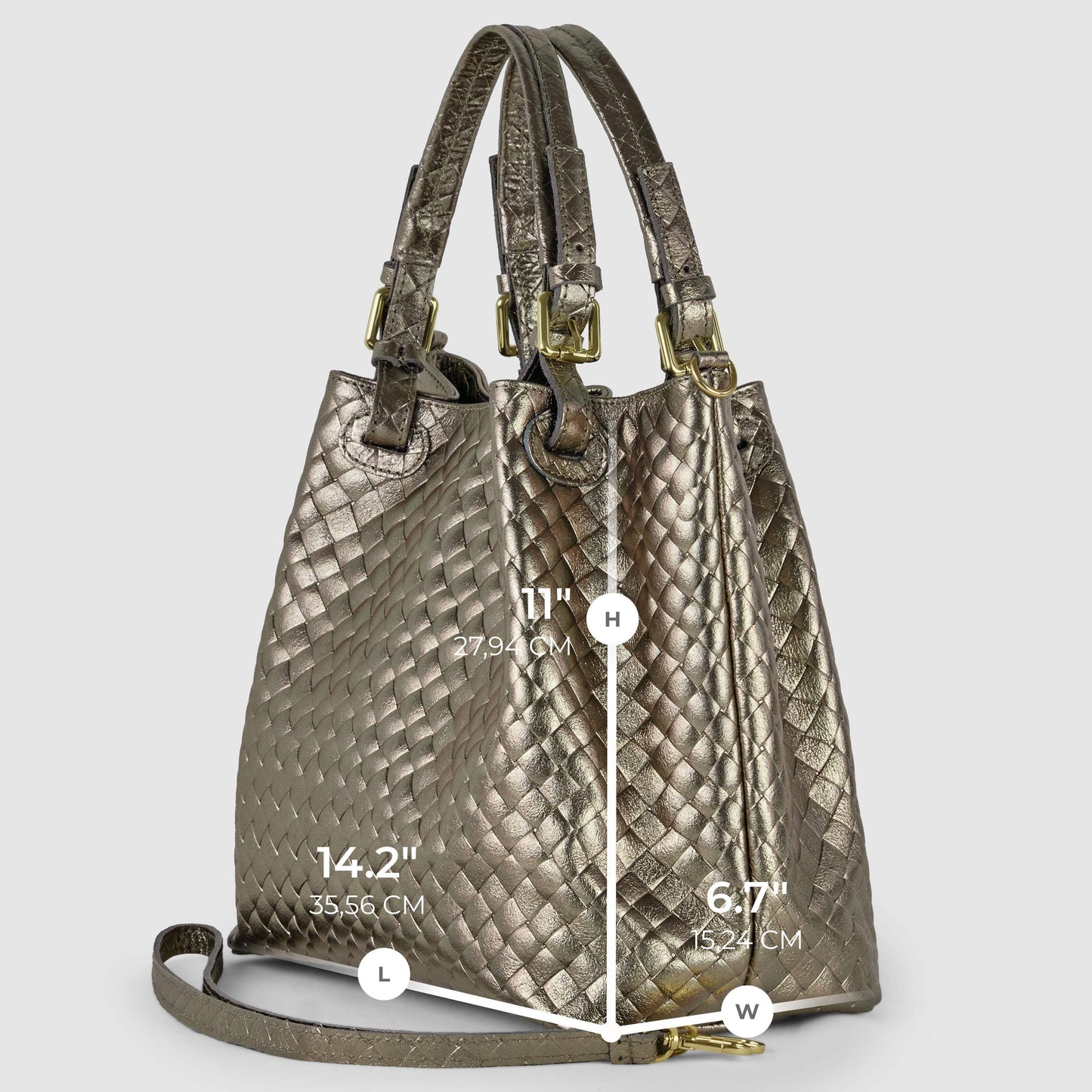 Italian Genuine Woven-Embossed Metallic Suede Top-Handle Bag | Savona - TAKEASY - Flyclothing LLC