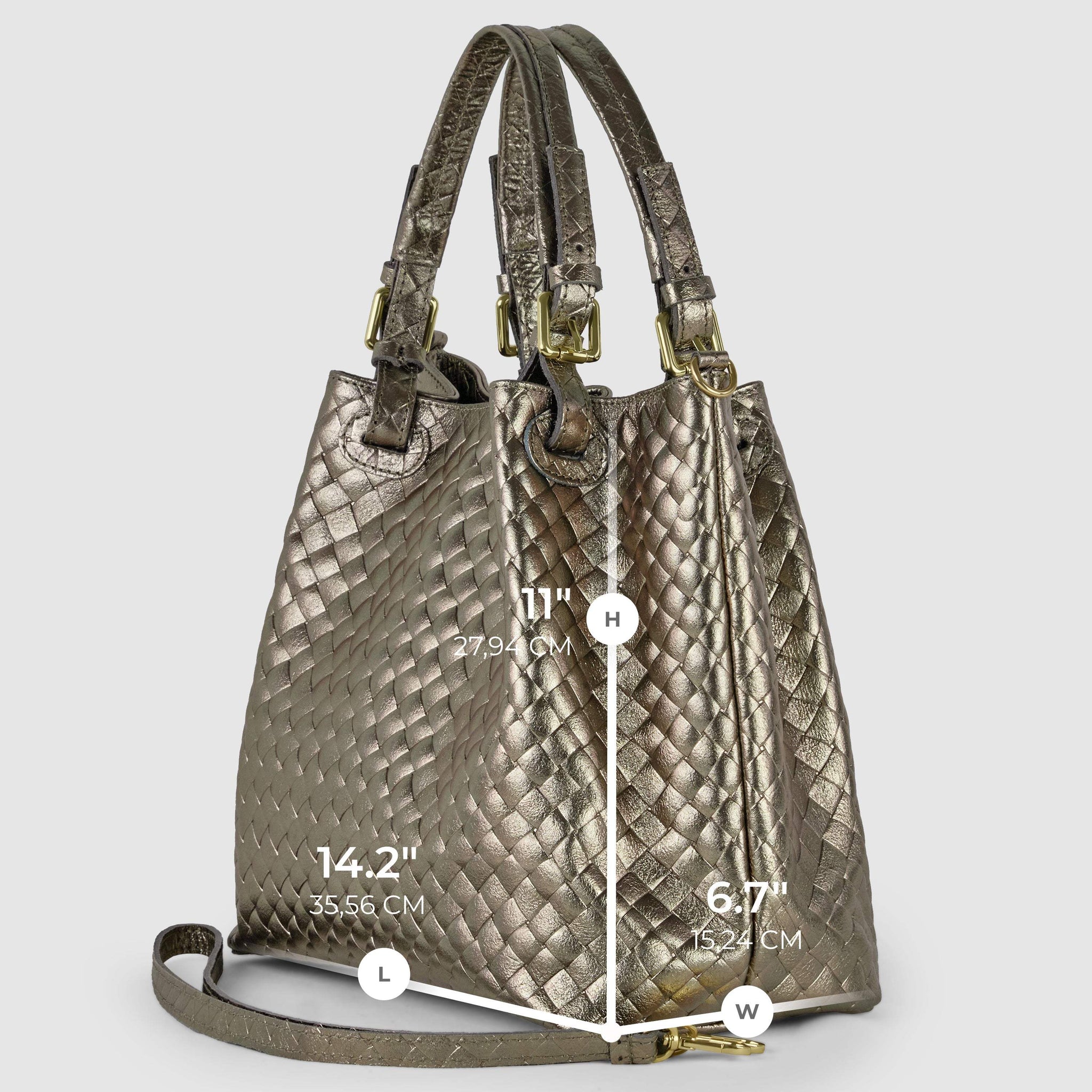 Italian Genuine Woven-Embossed Metallic Suede Top-Handle Bag | Savona - TAKEASY - Flyclothing LLC