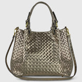 Italian Genuine Weave Metallic Suede Top-Handle Bag 112615 - TAKEASY - Flyclothing LLC