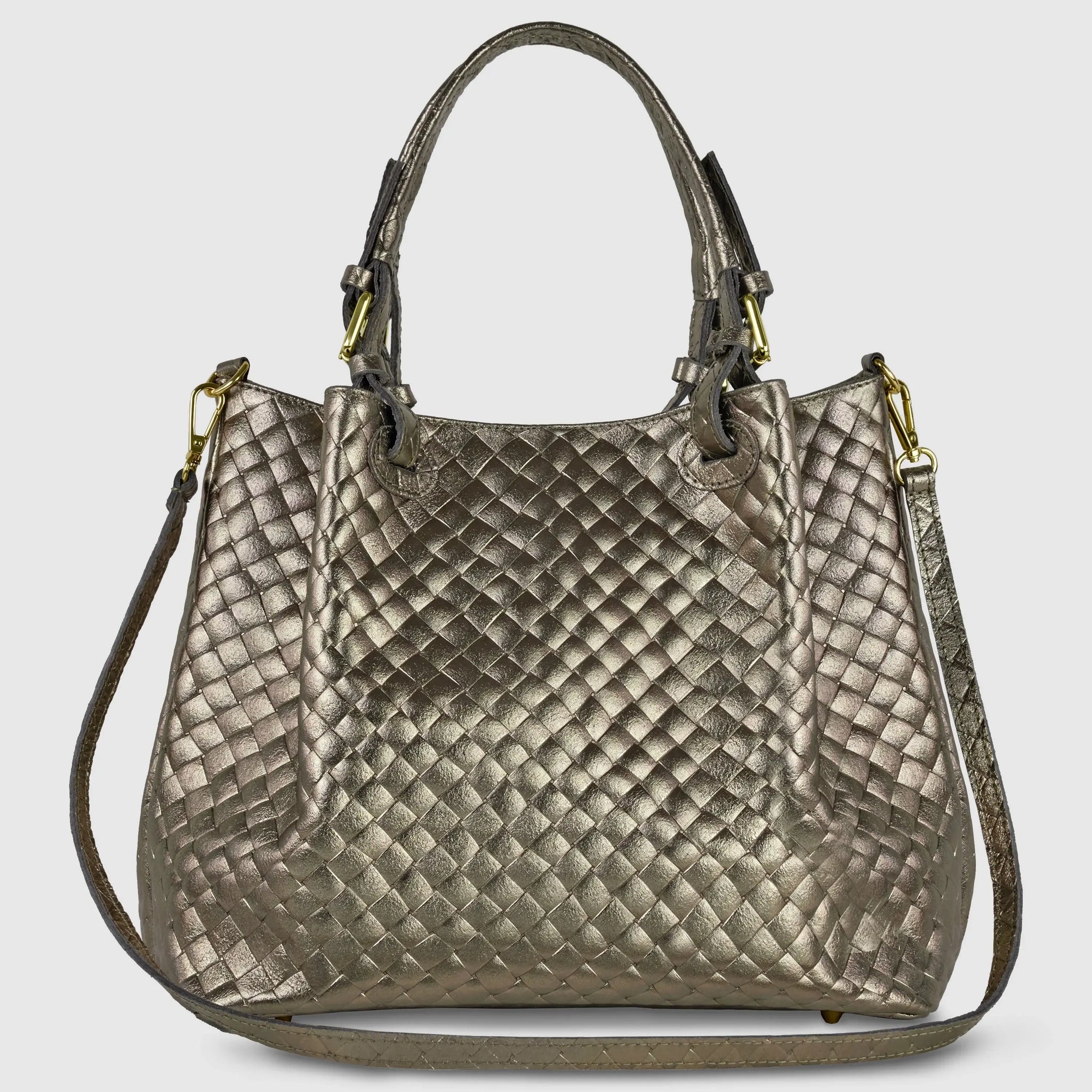 Italian Genuine Weave Metallic Suede Top-Handle Bag 112615 - TAKEASY - Flyclothing LLC
