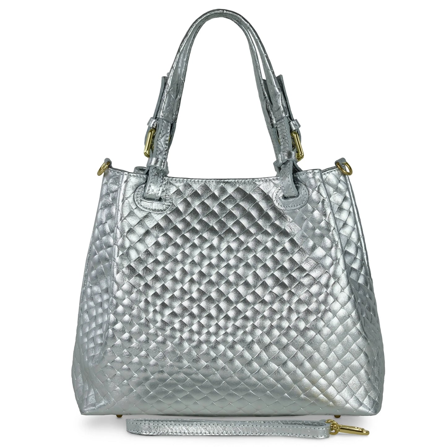 Italian Genuine Weave Metallic Suede Top-Handle Bag 112615 - TAKEASY - Flyclothing LLC