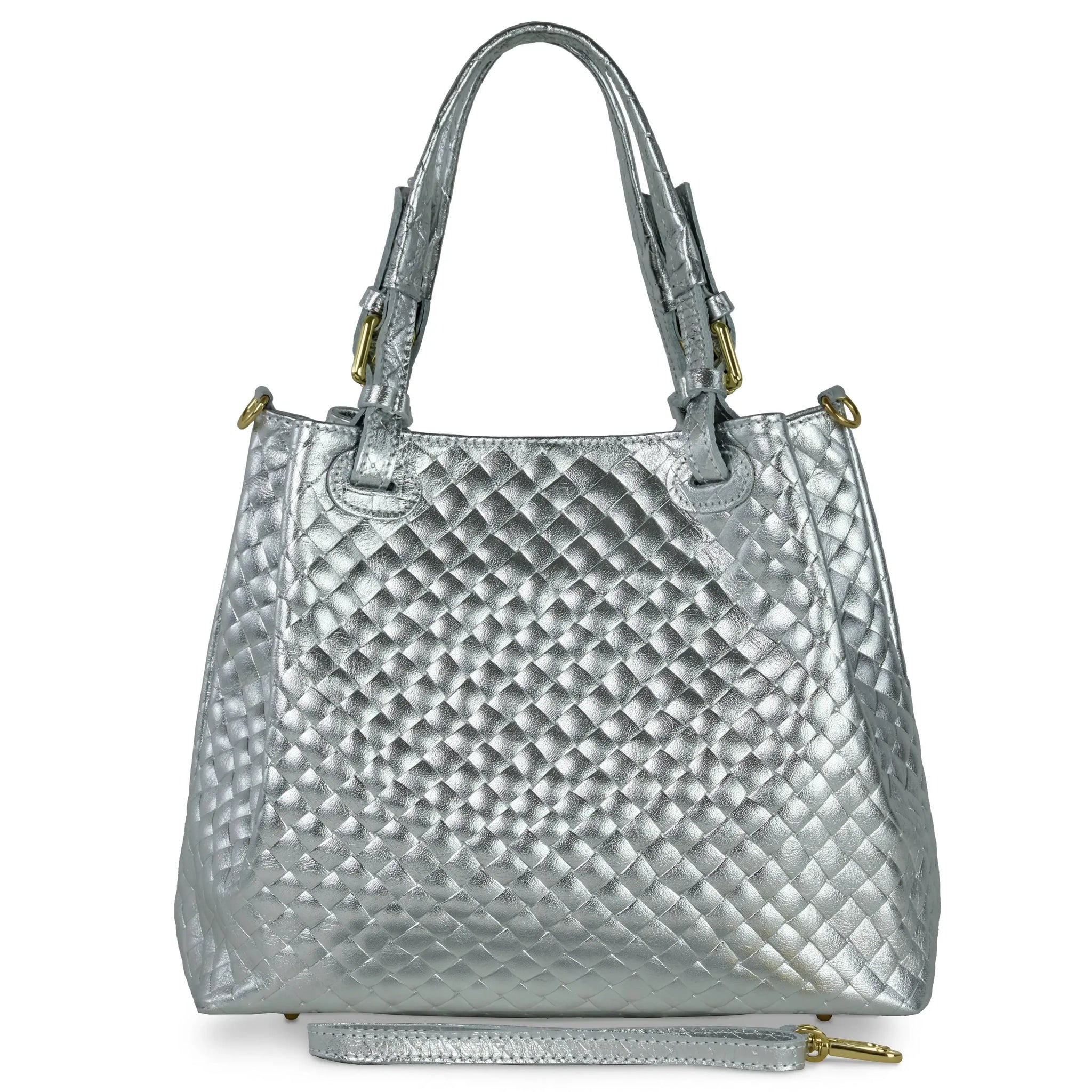 Italian Genuine Weave Metallic Suede Top-Handle Bag 112615 - TAKEASY - Flyclothing LLC