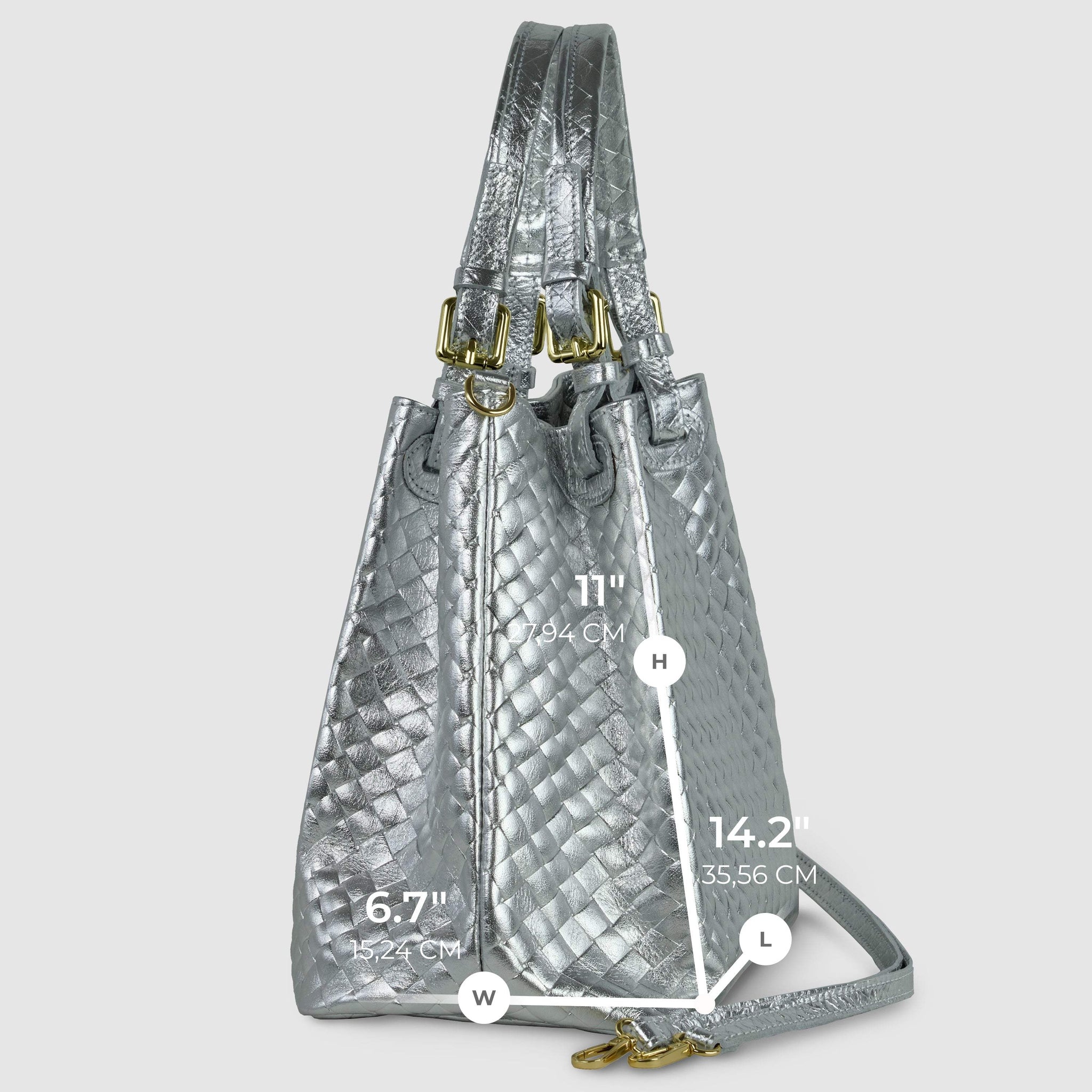 Italian Genuine Woven-Embossed Metallic Suede Top-Handle Bag | Savona - TAKEASY - Flyclothing LLC