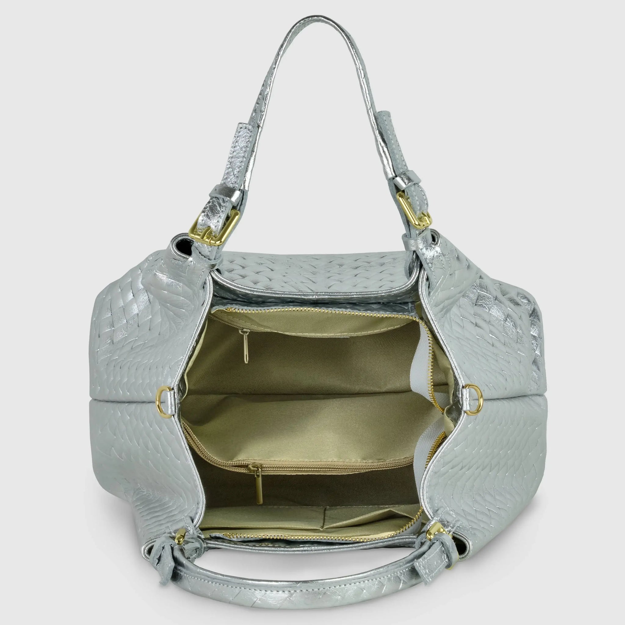 Italian Genuine Weave Metallic Suede Top-Handle Bag 112615 - TAKEASY - Flyclothing LLC
