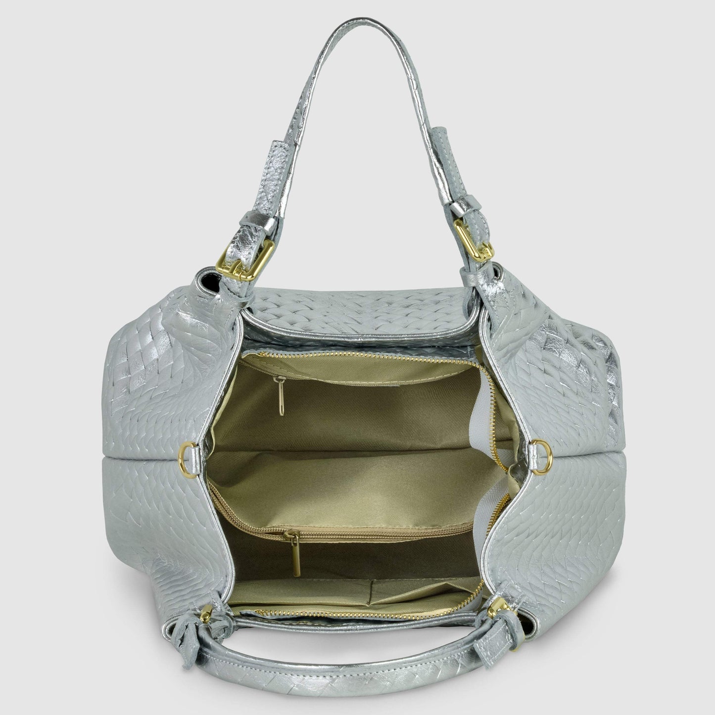 Italian Genuine Woven-Embossed Metallic Suede Top-Handle Bag | Savona - TAKEASY - Flyclothing LLC