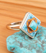 Talavera Tile Blue Turquoise Golden Ring - Barse Jewelry - Flyclothing LLC