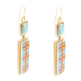 Talavera Tile and Blue Turquoise Golden Dangle Earrings