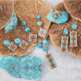 Talavera Tile and Blue Turquoise Golden Dangle Earrings - Barse Jewelry - Flyclothing LLC