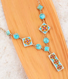 Talavera Tile and Blue Turquoise Golden Y-Neck Necklace - Barse Jewelry