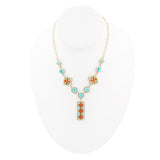 Talavera Tile and Blue Turquoise Golden Y-Neck Necklace