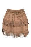 Daisy Corsets Tan Suede Ruched Bustle Skirt w/Fringe