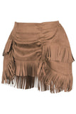 Daisy Corsets Tan Suede Ruched Bustle Skirt w/Fringe