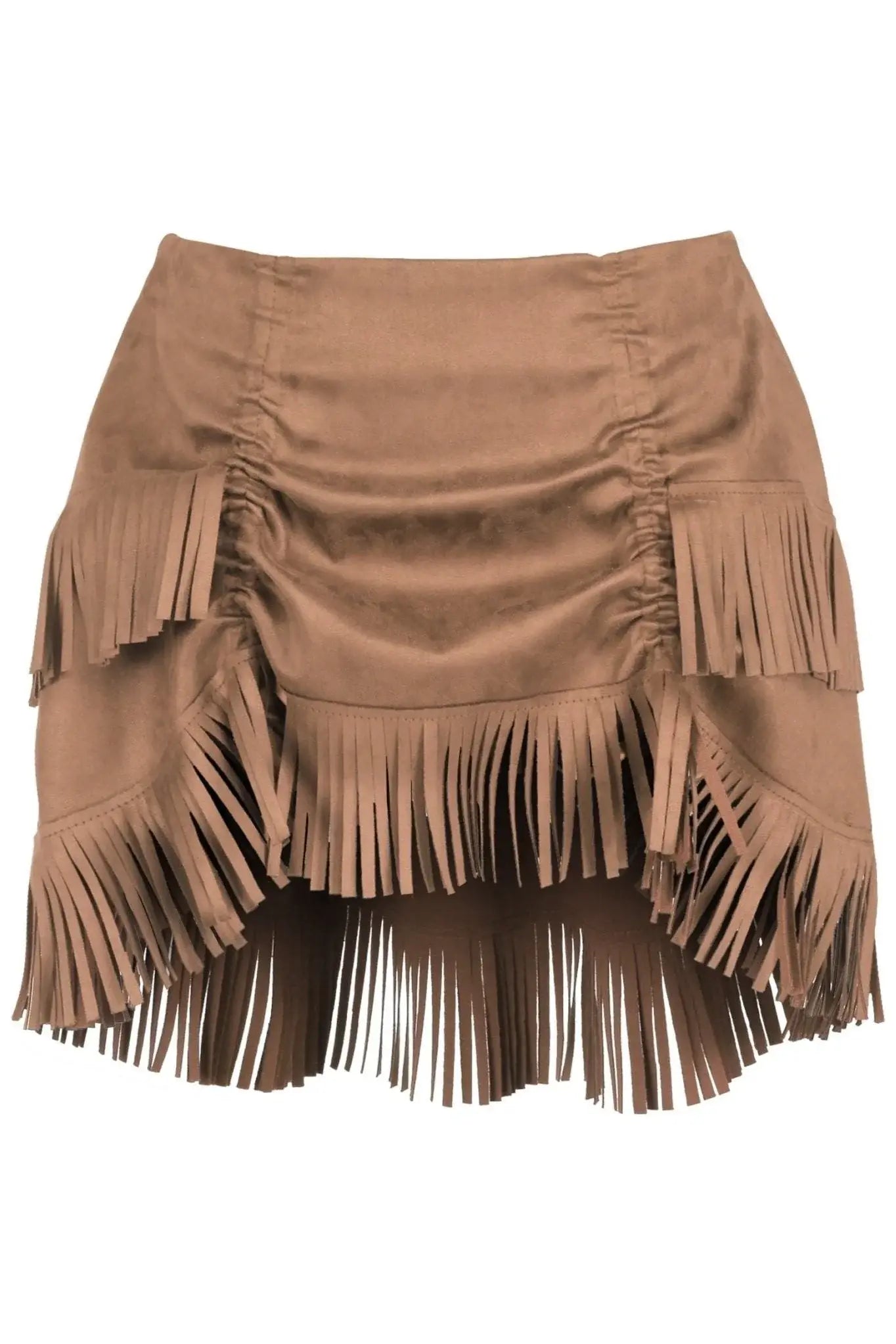 Daisy Corsets Tan Suede Ruched Bustle Skirt w/Fringe - Daisy Corsets - Flyclothing LLC
