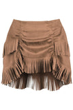 Daisy Corsets Tan Suede Ruched Bustle Skirt w/Fringe