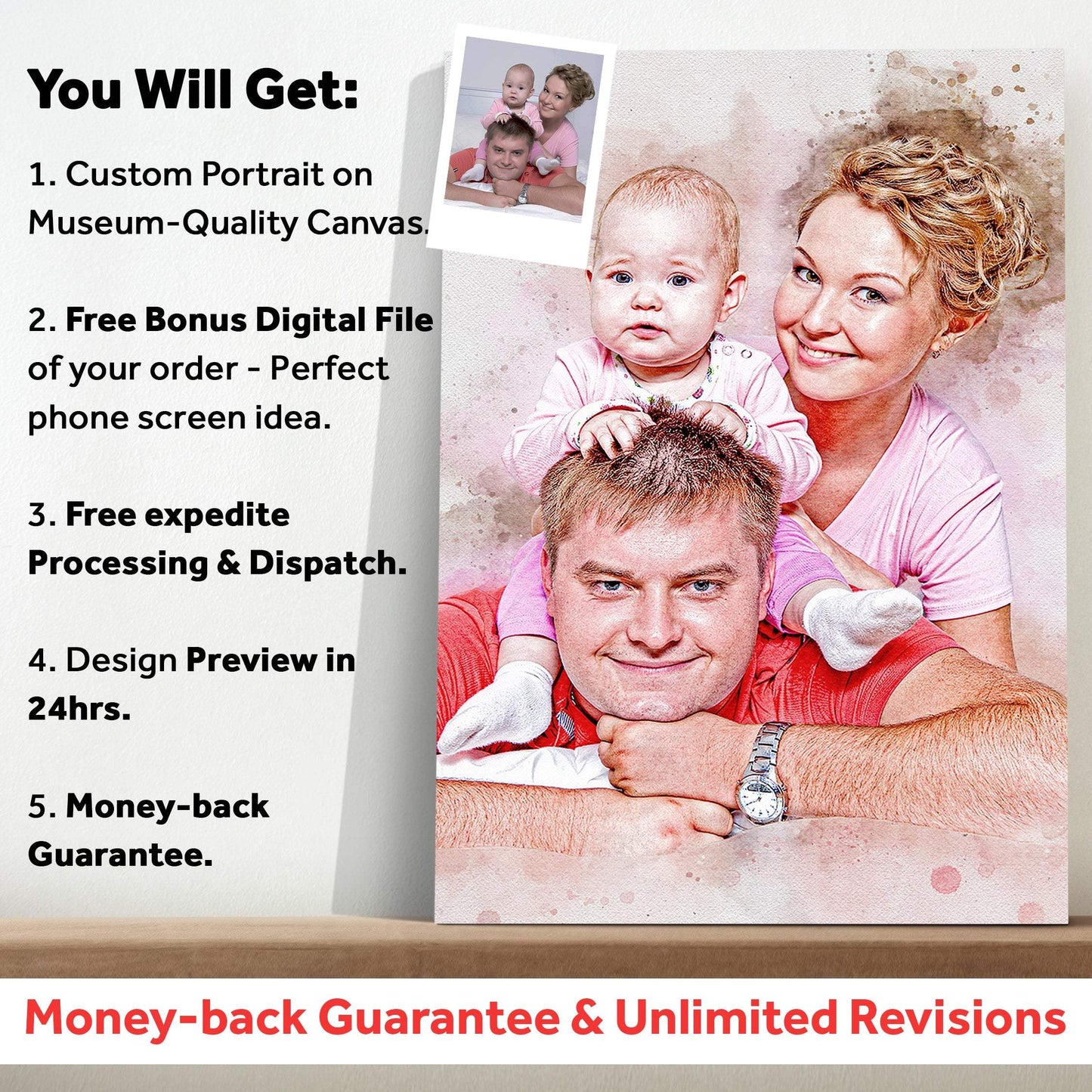 Family Watercolor Portrait Custom Wall Art - Tailored Canvases - Flyclothing LLC