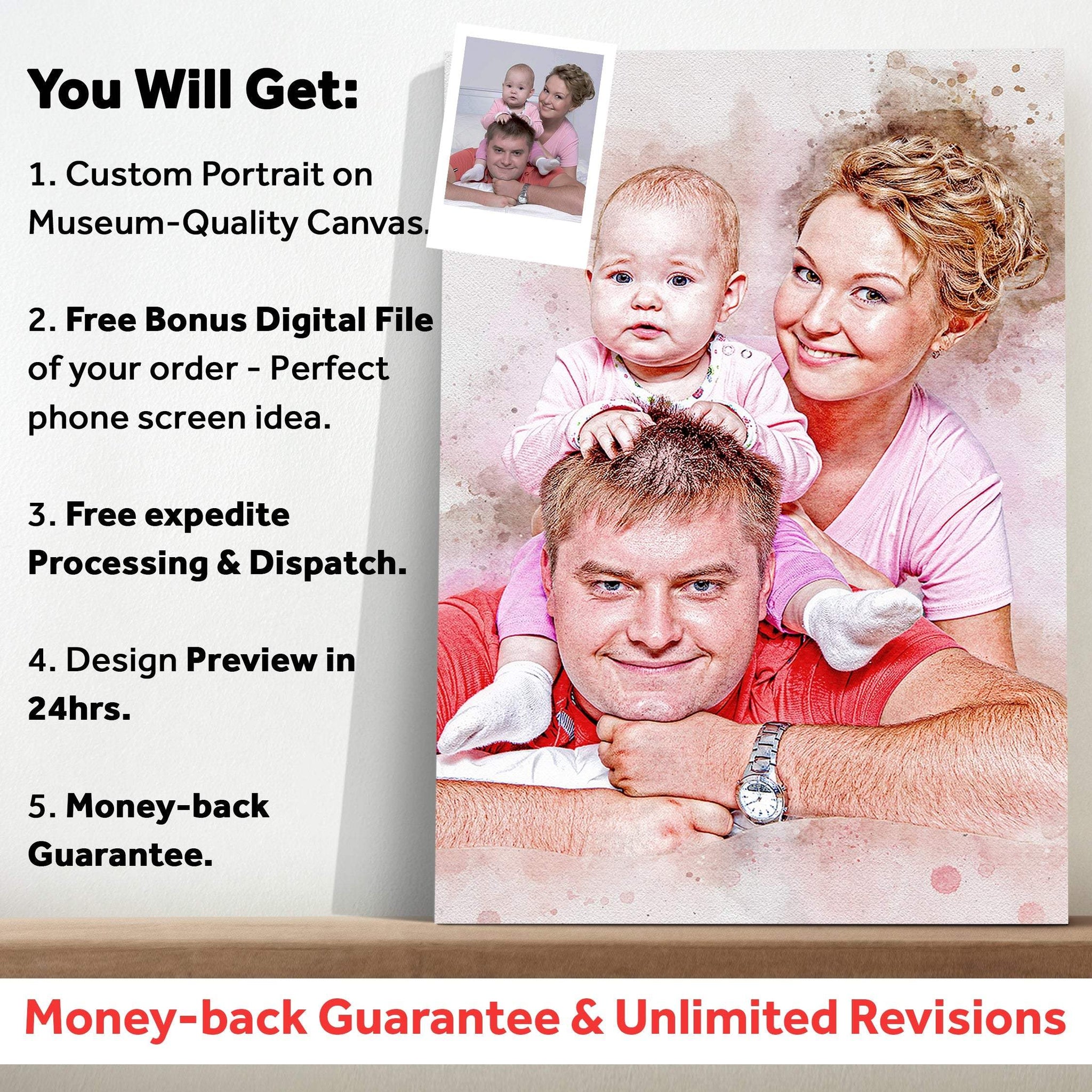 Family Watercolor Portrait Custom Wall Art - Tailored Canvases - Flyclothing LLC