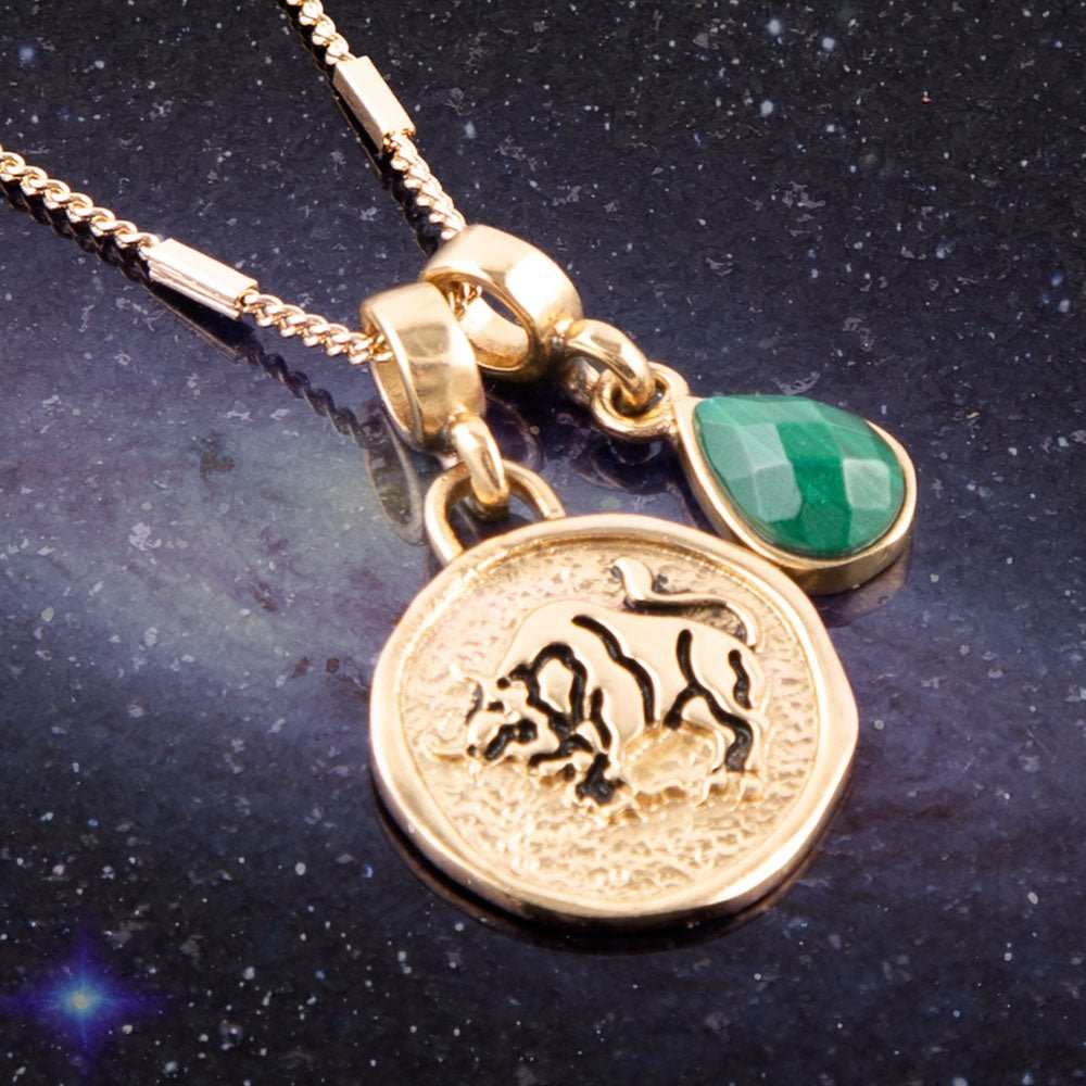 Taurus - Zodiac Green Malachite Golden Charm Necklace - Barse Jewelry - Flyclothing LLC