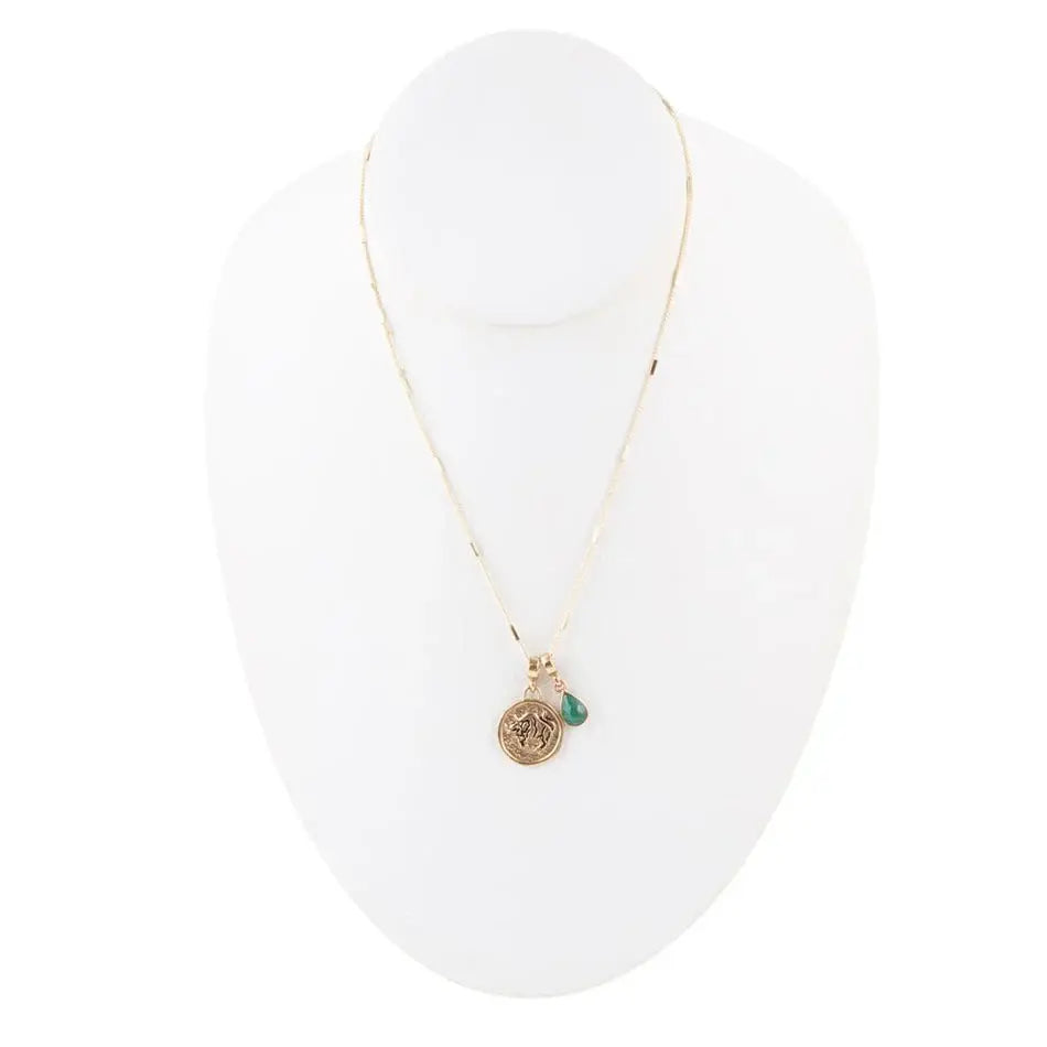 Taurus - Zodiac Green Malachite Golden Charm Necklace - Barse Jewelry - Flyclothing LLC