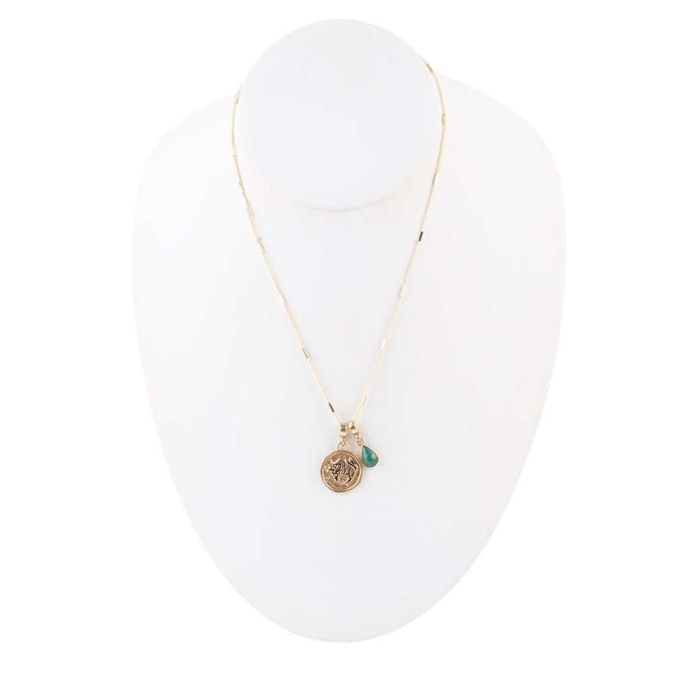 Taurus - Zodiac Green Malachite Golden Charm Necklace - Barse Jewelry - Flyclothing LLC