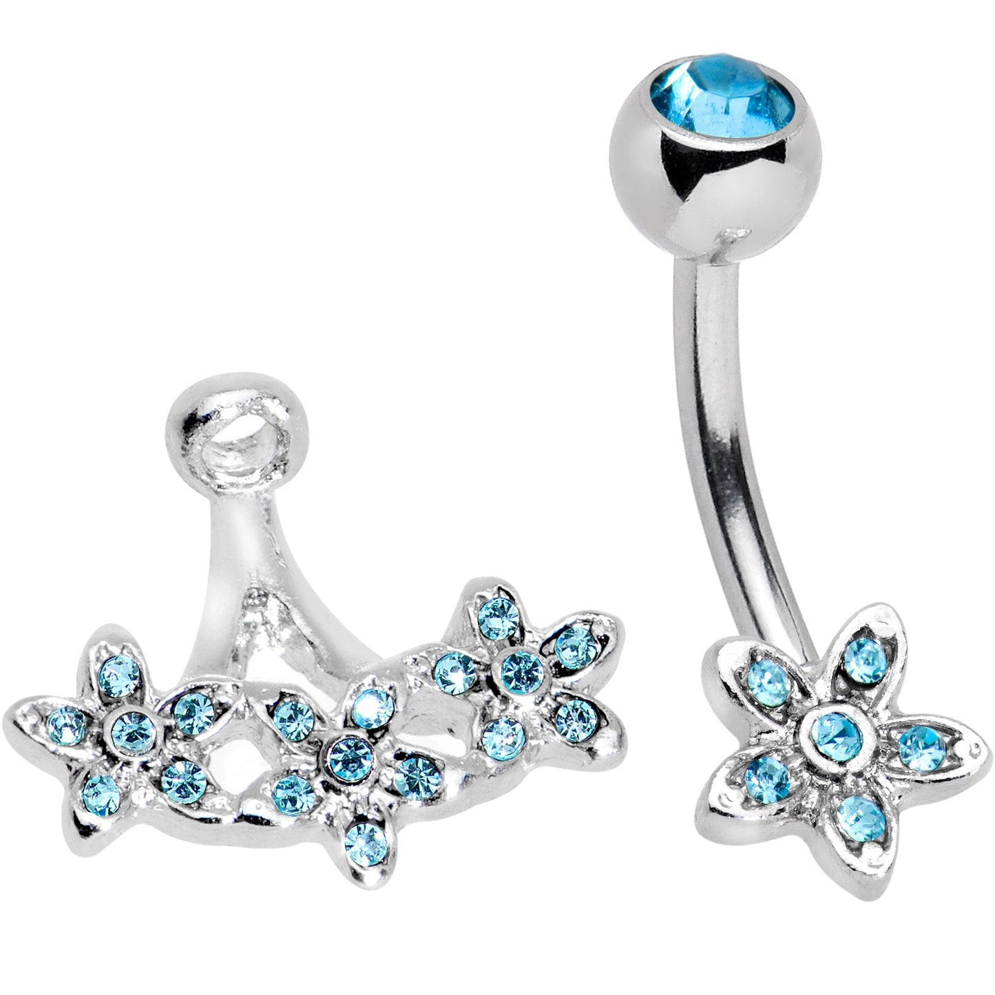 Blue Gem Field of Flowers Dangle Belly Ring - BodyCandy - Flyclothing LLC
