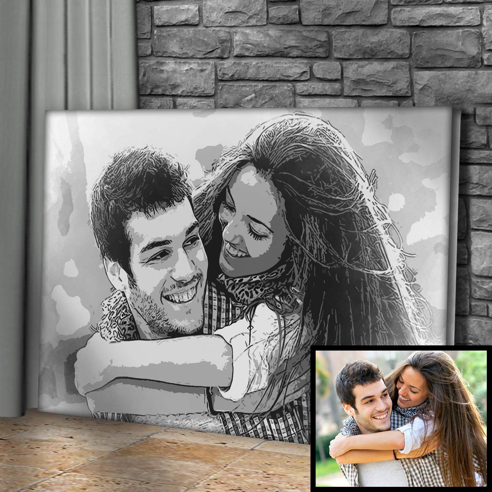 Couple Charcoal Portrait Sign - Tailored Canvases - Flyclothing LLC